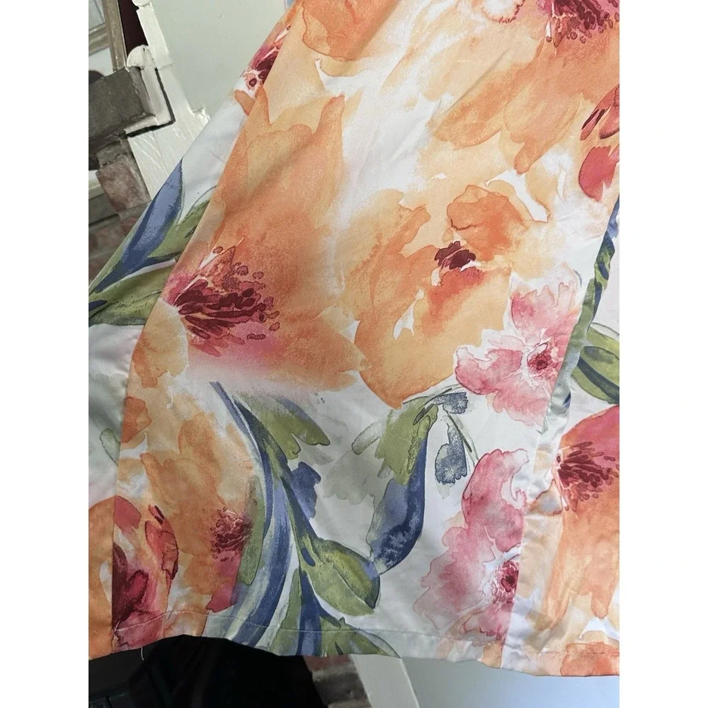 Linea Donatella Robe Womens S/M Watercolor Floral Satin Lace Trim Belted Kimono